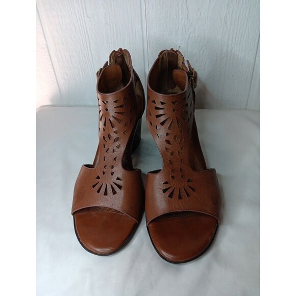 Sofft Parminda Cymbal Sandal Women's 8 M Brown Wood 2.5" Chunky Heel Cut Outs - Picture 2 of 11